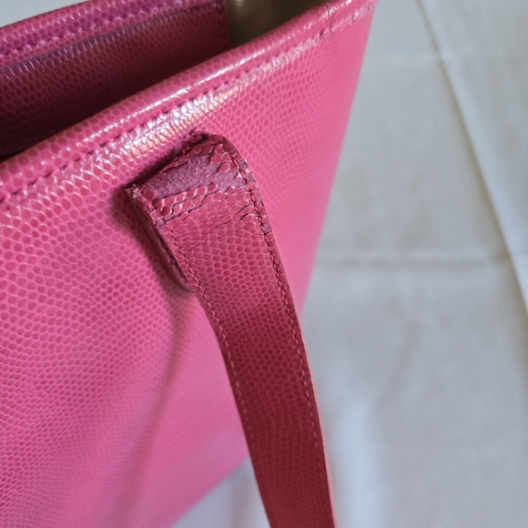 Lauren Ralph Lauren Newton Shopper Tote Hot Pink Leather Large Purse w/ Scarf - Picture 8 of 16